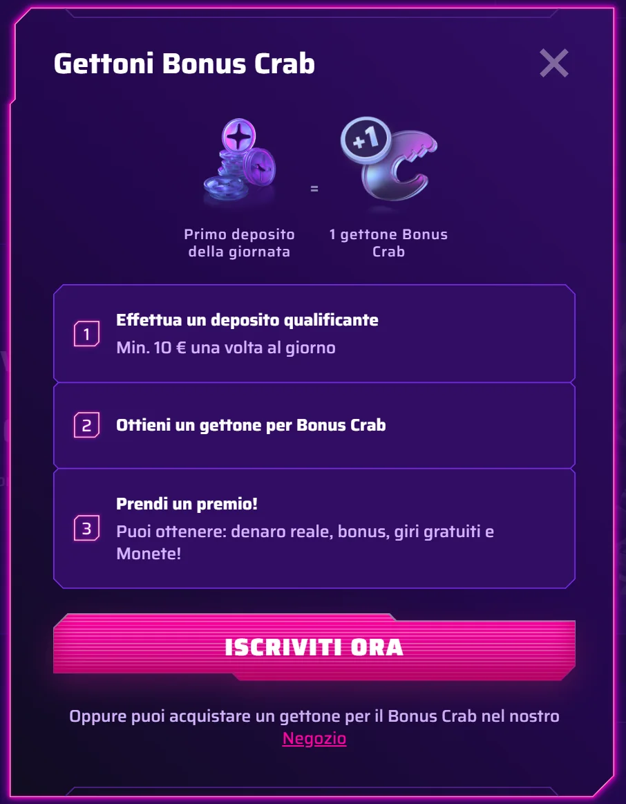 Crab Tokens Roby Casino - bonus extra gettoni e giri gratuiti slot