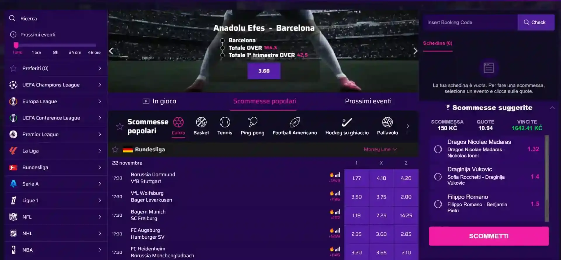 Scommesse sportive Roby Casino - quote competitive, live betting e cashout